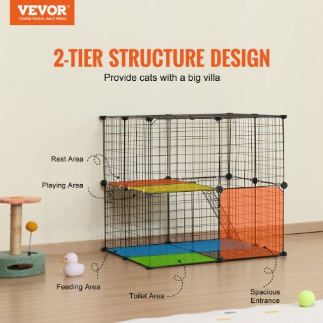VEVOR  Μεγάλο Διώροφο Κλουβί Γάτας 28x28x28 Μεταλλικό με Σκάλα PJSMBSL28W28B9A9QV0