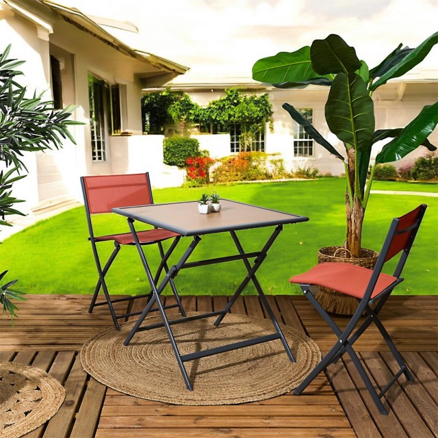 Home Deco Factory Μαύρο Μεταλλικό Πτυσσόμενο Τραπέζι με Επιφάνεια α...