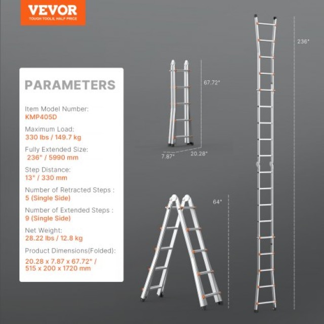 VEVOR  Πολυλειτουργική Σκάλα 19 FT για Οικιακή Χρήση  DGNAZXYST58MAC1AWV0