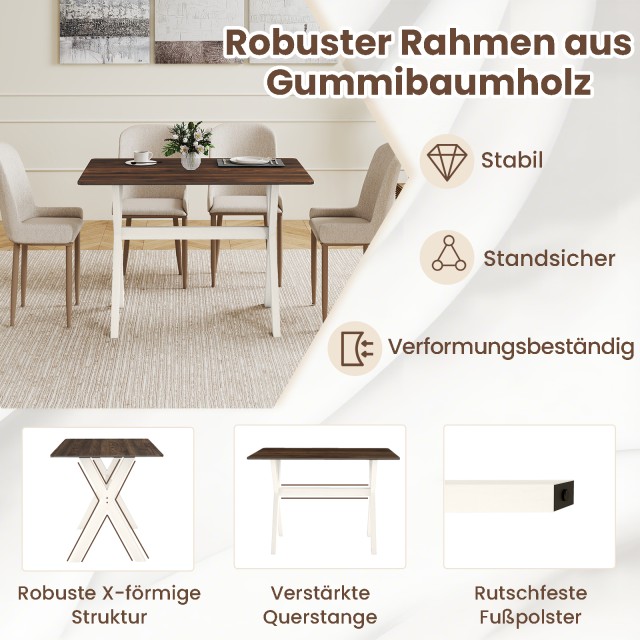 Costway Τραπέζι Φαγητού Ξύλινο 110 x 71 x 76 cm  με Χιαστή Βάση για...