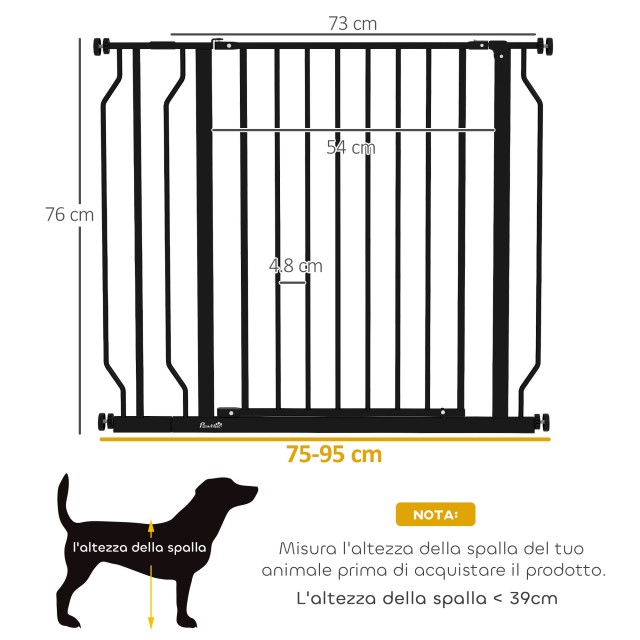 PawHut Επεκτάσιμο Κάγκελο Ασφαλείας για Σκύλους 75-95x76 εκ, Μαύρο ...