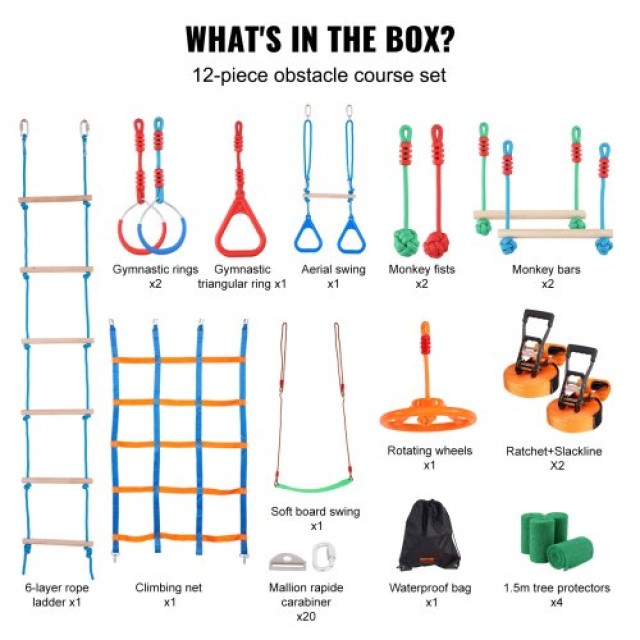 Παιδική Πίστα Ninja Warrior 2x50 ft με 12 Εμπόδια VEVOR για Εξωτερικό Χώρο  RZX502YC10J052R10V0
