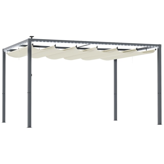 Outsunny Πέργκολα Κήπου Αναδιπλούμενη 4x3 μ με Φώτα LED και Οπές Αποστράγγισης, από Αλουμίνιο και Πολυεστέρα, Λευκό Κρεμ. 84C-557V00CW