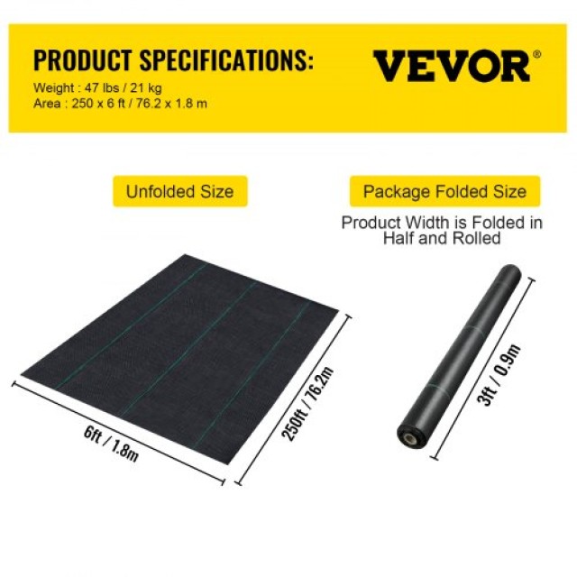 Υφασμάτινο Φράγμα Ζιζανίων VEVOR 6 x 250 FT PP Woven  ZZZP4.1OZ6X250FCBV0