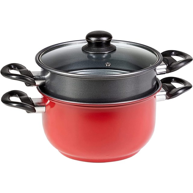 BAKAJI 4-teiliges Set Töpfe Dampfgarer Bratpfanne Schmortopf mit 2 Griffen Glasdeckel 02815195