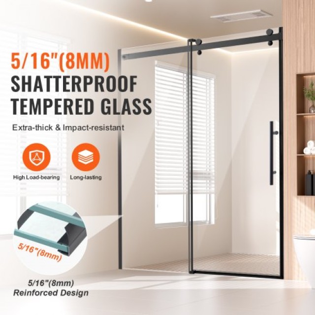 VEVOR  Πόρτα Ντουζιέρας Χωρίς Πλαίσιο 58-59 x 75 Μαύρο Ματ Γυαλί 5/16  WBKSYMTLYSM81UGS3V0