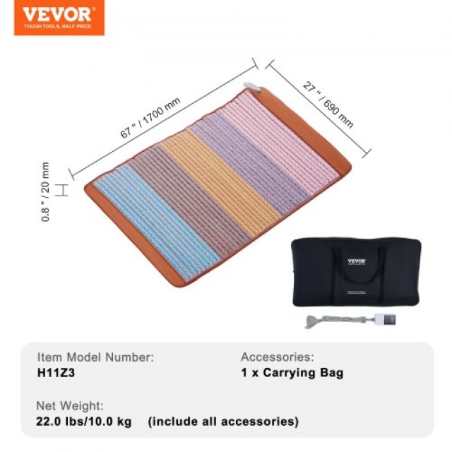 VEVOR Θερμαντικό Υπόστρωμα Μακρινής Υπέρυθρης Ακτινοβολίας με 5 Φυσικούς Κρυστάλλους και Αρνητικά Ιόντα DHZSJJRDL67WYJ8P8V2