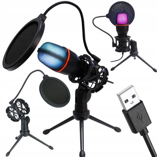 Verk Group USB RGB Στούντιο Μικρόφωνο με Τρίποδο για Υπολογιστή, St...