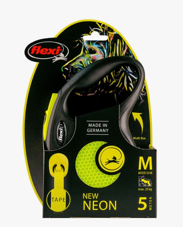 Πτυσσόμενο Λουρί/Οδηγός Σκύλου Flexi Leash New Classic M 5m εως 25kg Κίτρινο Neon 4000498031704 Flexi