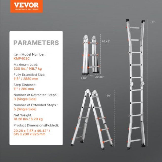 VEVOR  Πολυλειτουργική Σκάλα 9.5 FT για Εργασίες Σπιτιού  DGNAZXYST29M2Y4UWV0