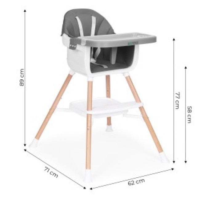 ECOTOYS Καρεκλάκι φαγητού και καθισματάκι 2 σε 1 για παιδιά, γκρι H...