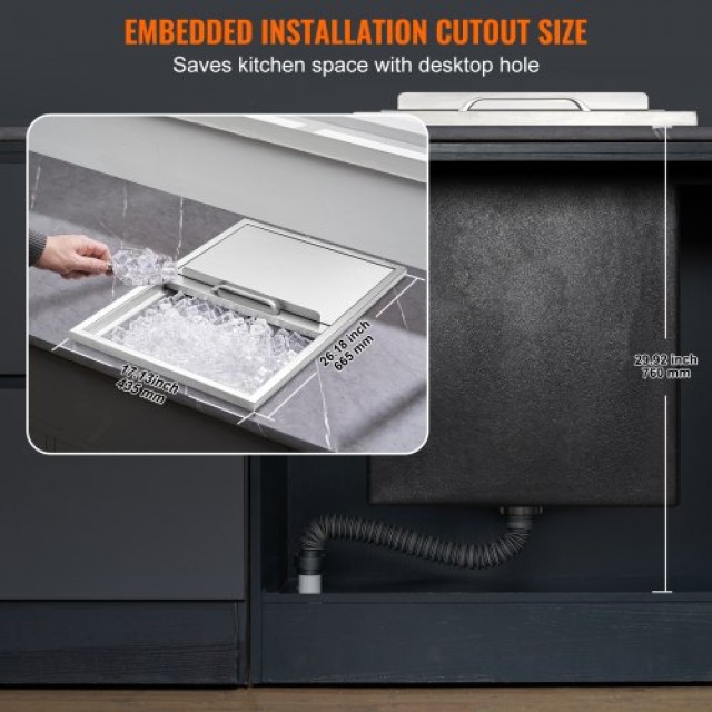 VEVOR  Εντοιχιζόμενος Ψύκτης Πάγου 27x18x21 από Ανοξείδωτο Χάλυβα μ...