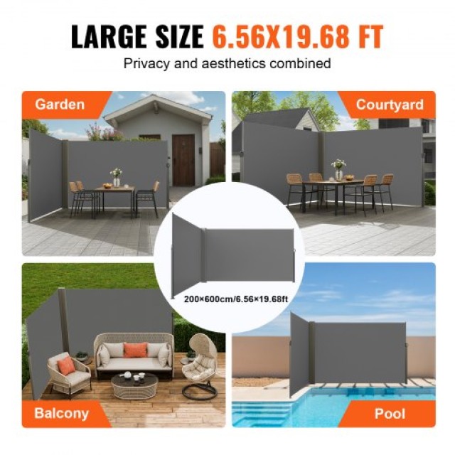 VEVOR Αναδιπλούμενη Πλευρική Τέντα 79x236, Γκρι  KSSCP200X600QPNQGV0