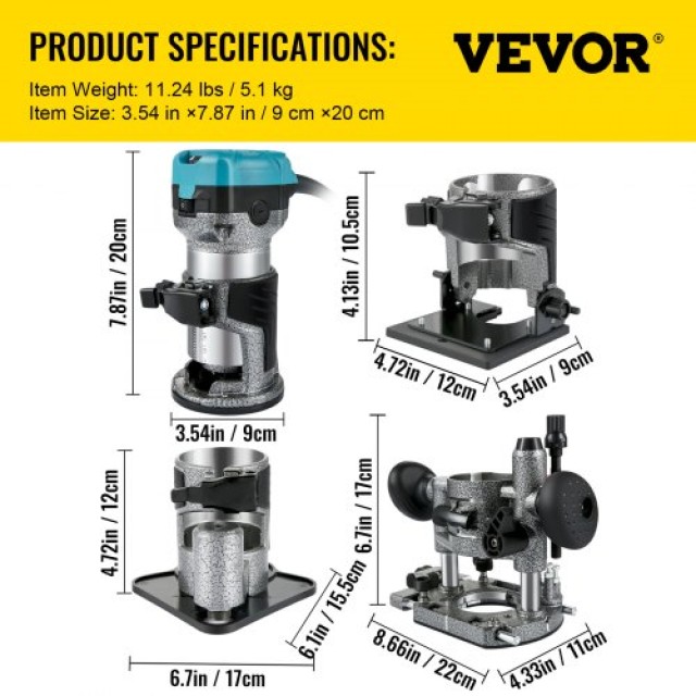 VEVOR Εργαλείο Δρομολογητή Ξύλου 710W με 3 Σφιγκτήρες και Πολλαπλές Βάσεις  KCJJTDGZ4220VEIMKV2