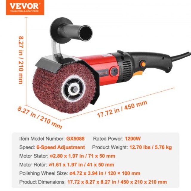 VEVOR Μηχανή Γυαλίσματος Μετάλλων 1200W 6-Ταχύτητες 4 Τροχοί  LSJ12...