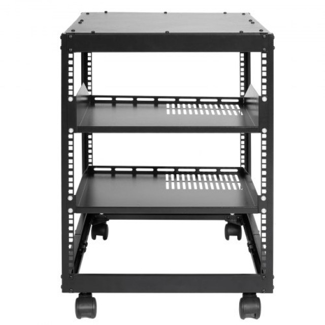 VEVOR 12U Ανοιχτό Rack Σερβερ, Ρυθμιζόμενο Βάθος, Ελεύθερη Στήριξη/Τοίχου, 4 Στύλοι με Ρόδες, Για Δικτυακό Εξοπλισμό  KFSJJH12U2340SDYTV0