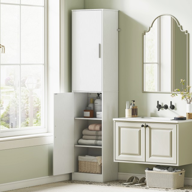 HOMCOM Λευκή Ξύλινη Στήλη Μπάνιου 40x35x180 cm με 2 Ντουλάπια και 6...