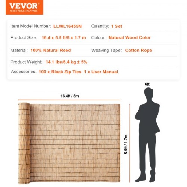 Φράχτης Καλαμιών VEVOR 16.4 x 5.5 για Ιδιωτικότητα και Διαμόρφωση Κ...