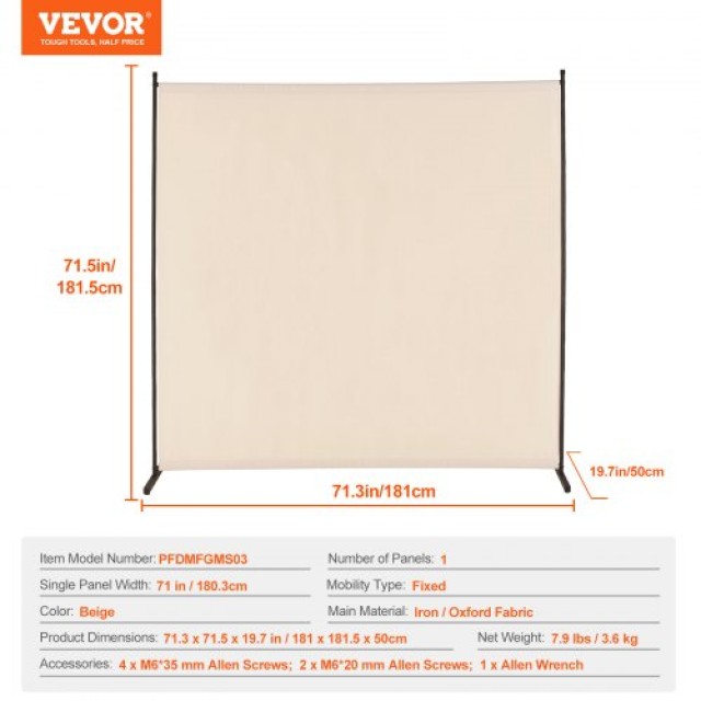 VEVOR  Διαχωριστικό Δωματίου 6FT Μονό Πανί για Γραφείο/Υπνοδωμάτιο Μπεζ BLFWFGQDMB71XCNBQV0