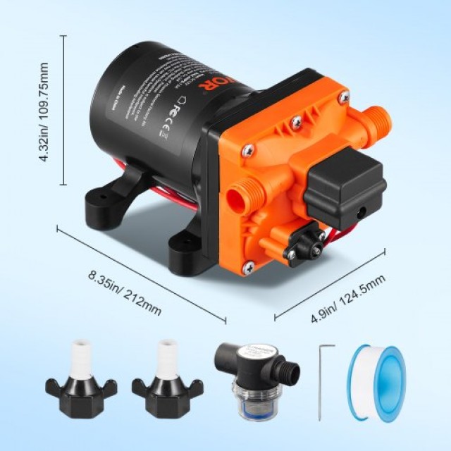 VEVOR Αντλία Διαφράγματος Νερού 13.25 Λίτρων, 55 PSI για RV, Σκάφη ...