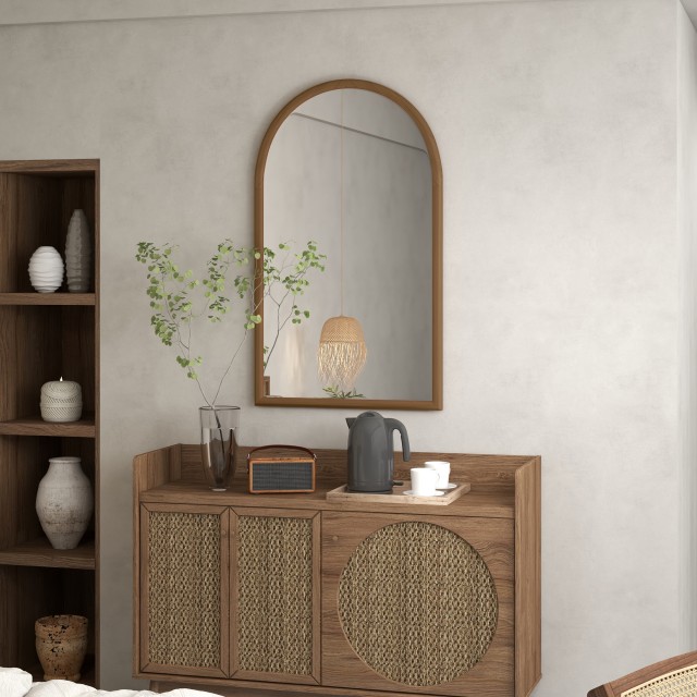 HOMCOM Καθρέφτης Τοίχου με Καμάρα 110x65cm με Ξύλινο Πλαίσιο για Δωμάτιο και Είσοδο Σκούρο Καφέ 830-861V80DR