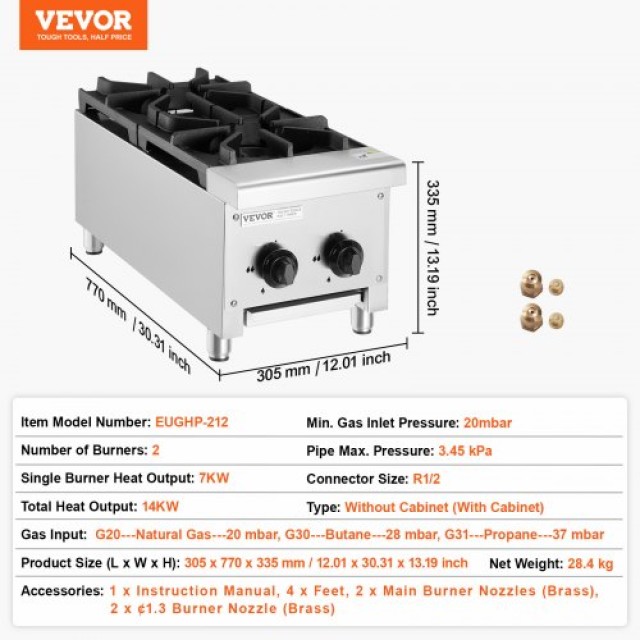 VEVOR  Επαγγελματική Εστία 2 Καυστήρες Κουζίνας  SYTSRQZBDJK28D53HV0