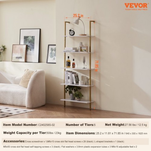 VEVOR  Ράφι Τετράγωνου Σωλήνα 5 Επιπέδων 24x11.8in Τοίχου Χρυσό Λευκό JSGZWJFGHMBJJLPOLV0