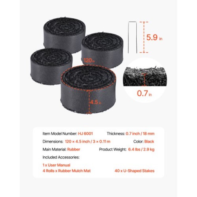 VEVOR 4 Ρολά Καουτσούκ Στρώμα για Τοπιοτεχνία 120 x 4.5in XJJFGW4J120ITV949V0