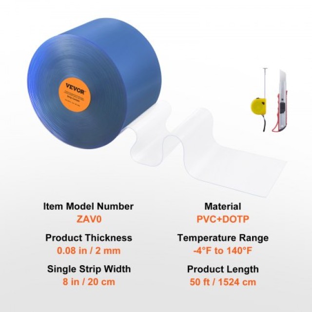 VEVOR Διάφανη Πόρτα PVC 50 x 8 x 0.08 για Σούπερ Μάρκετ, Γκαράζ, Αποθήκες  JZPVC50X81PCS8ZZAV0