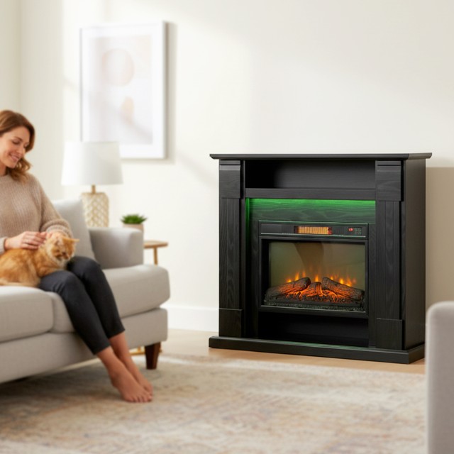 HOMCOM Ηλεκτρικό Τζάκι Camino 1800W Ρυθμιζόμενο με 3D Φλόγα, Ράφι, ...