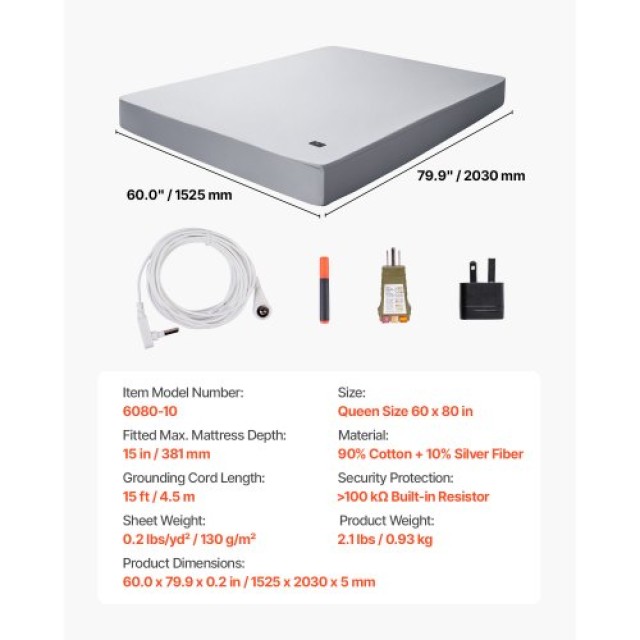 VEVOR Σεντόνια Γείωσης Queen Size 90% Βαμβάκι + 10% Ασημένια Ίνα JDCZ6080INCHWK2D9V0