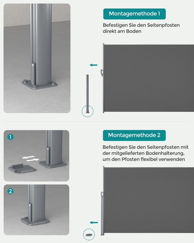 SONGMICS Πλευρική Τέντα  για Μπαλκόνι και Βεράντα 160 x 400 cm , Γκρι GSA164G01 