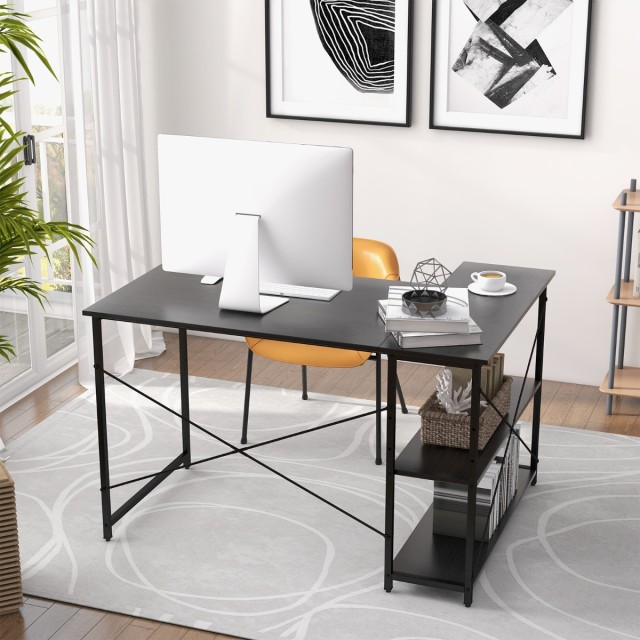 Costway  Γωνιακό Γραφείο Υπολογιστή σε Σχήμα L με Μεγάλο Αποθηκευτι...