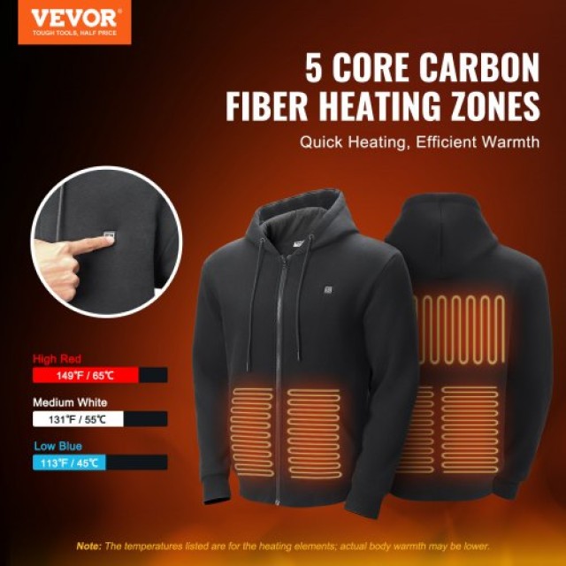 VEVOR  Θερμαινόμενο Φούτερ με Φερμουάρ Unisex με Μπαταρία για Άνδρες & Γυναίκες XL Μαύρο JRWYLLSHSDDC6DW4GV9