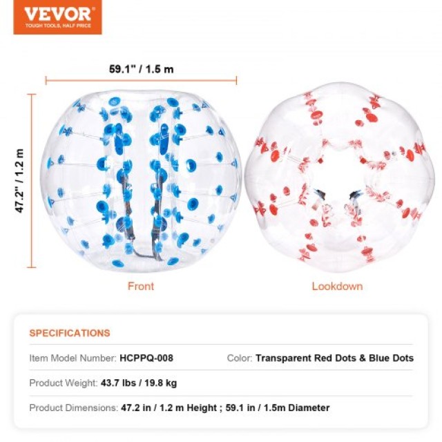 VEVOR Φουσκωτές Μπάλες Σύγκρουσης 2-Pack, 1.5M για Εφήβους & Ενήλικες  CRKCQPPQZJ5YNZ1K7V0