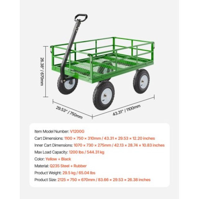 VEVOR Ατσάλινο Καρότσι Κήπου 1200lbs Βαρέως Τύπου με Ρόδες 13in ZXHYTCLS1200CPJJEV0