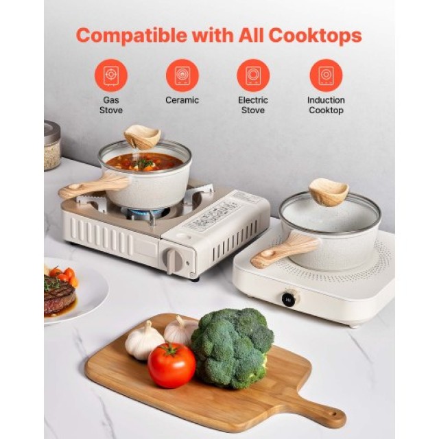 VEVOR Λευκή Κατσαρόλα 1.5QT με Αντικολλητική Επίστρωση, Γυάλινο Καπ...