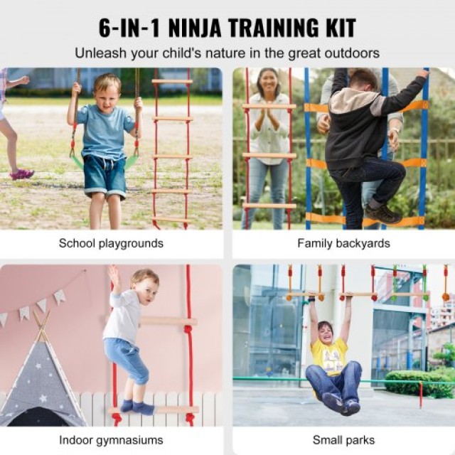 Πίστα Εμποδίων Ninja VEVOR για Παιδιά, 15.24μ Ανθεκτικό Σχοινί, 500lbs Αντοχή, Σετ με 10 Εμπόδια  RZX502YC9J003NWUAV0