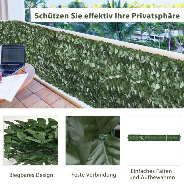 Costway  Πράσινος Τεχνητός Φράχτης 300 x 100 cm με 24 Τμήματα - Ανθεκτικός & Ρεαλιστικός Σχεδιασμός για Εσωτερικούς & Εξωτερικούς Χώρους NP10488-1