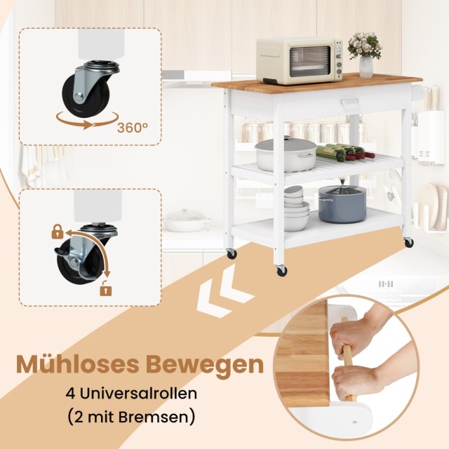 Costway Λευκός Κινητός Κουζινικός Καρότσι με Πάγκο και Συρτάρι KC58...