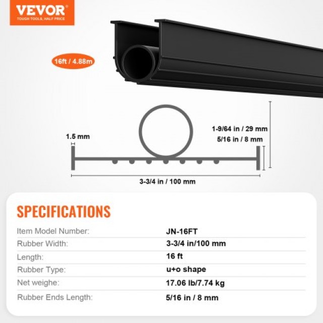 VEVOR Κιτ Σφραγίδας Πόρτας Γκαράζ 16 FT Αδιάβροχο PVC MFTMXBT2J16FYW5UNV0