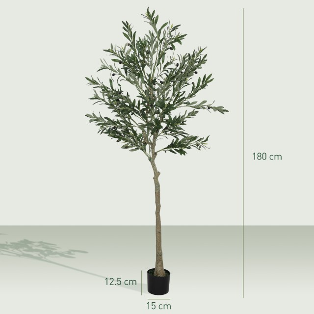HOMCOM Τεχνητή Ελιά 180cm Ύψος με 900 Φύλλα & 40 Ελιές σε Γλάστρα -...