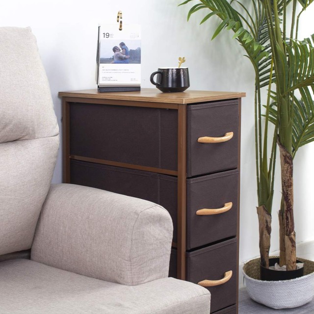 BAKAJI  Συρταριέρα Εξοικονόμησης Χώρου Slim  77,5 x 23 x 48 εκ.με 4 Ράφια Υφασμάτινα Ανοιχτό Καφέ Σκούρο Καφέ  02814751