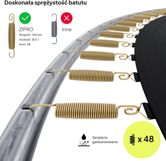 Τραμπολίνο Κήπου  JumpPro PREMIUM 252 cm με Εσωτερικό Δίχτυ Μαύρο - Πράσινο 12578745 Zipro