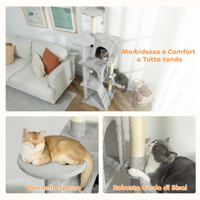 PawHut Ονυχοδρόμιο για Γάτες Ύψους 160 εκ. με 2 Σπιτάκια, Αιώρα, Κρ...