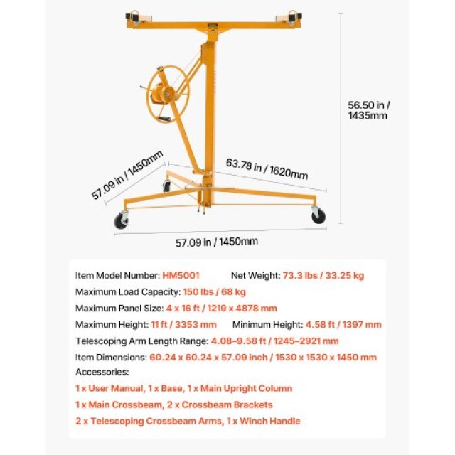 VEVOR Ανυψωτήρας Γυψοσανίδας με Ρυθμιζόμενο Βραχίονα SPSJJHS95FT1QD...