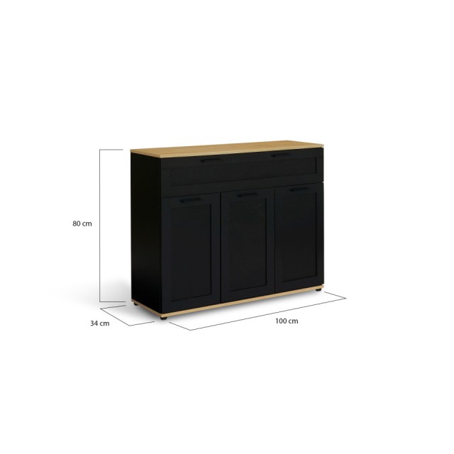 Μπουφές Marius με 3 Πόρτες & 1 Συρτάρι 100 x 34 x 80 cm - Μαύρο & Ξύλο  30150205 Idomya