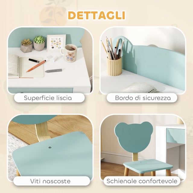 AIYAPLAY Παιδικό Γραφείο με Συρτάρι και Καρέκλα Αρκουδάκι, 3-8 Ετών...