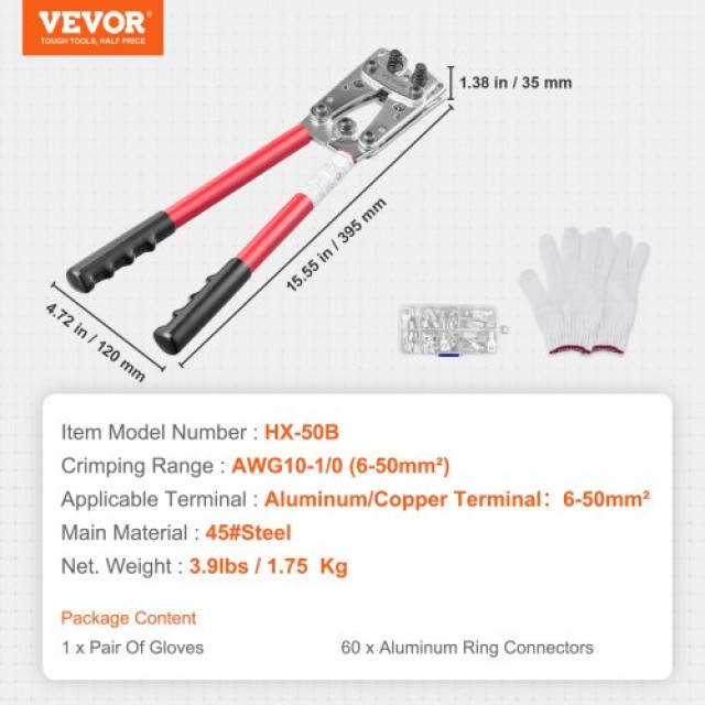 VEVOR Εργαλείο Πρεσαρίσματος Καλωδίων Μπαταρίας με 60 Τερματικά Αλουμινίου  DLYJQTLDL1010SBO2V0
