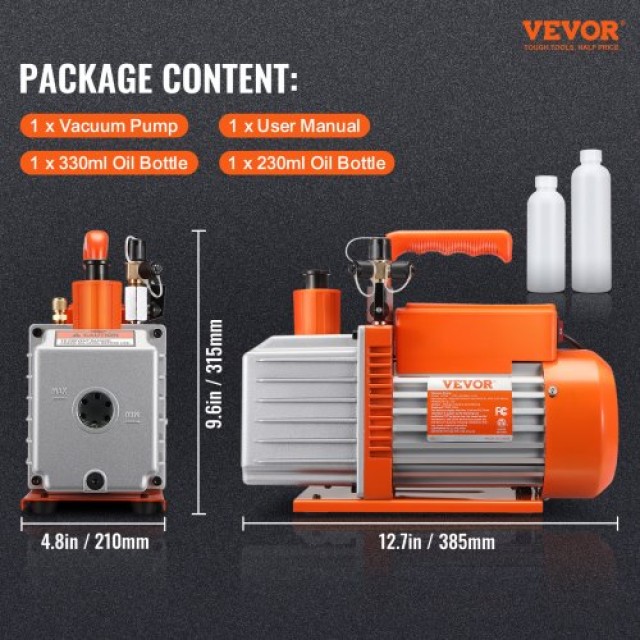 VEVOR Αντλία Κενού 5 CFM 2 Σταδίων για Κλιματιστικά  KDZKB5CFM375WZ63JV2